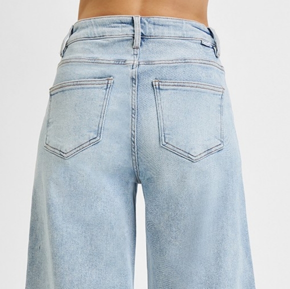 RISEN Palazzo High-Rise Ultra Baggy Wide Leg Cropped Ankle Jeans Denim Pants - Picture 7 of 16